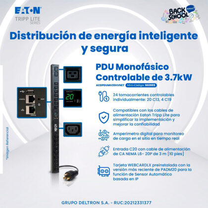 PDU para Rack Eaton Monofásico Controlable 3.7kW, 24 Tomas