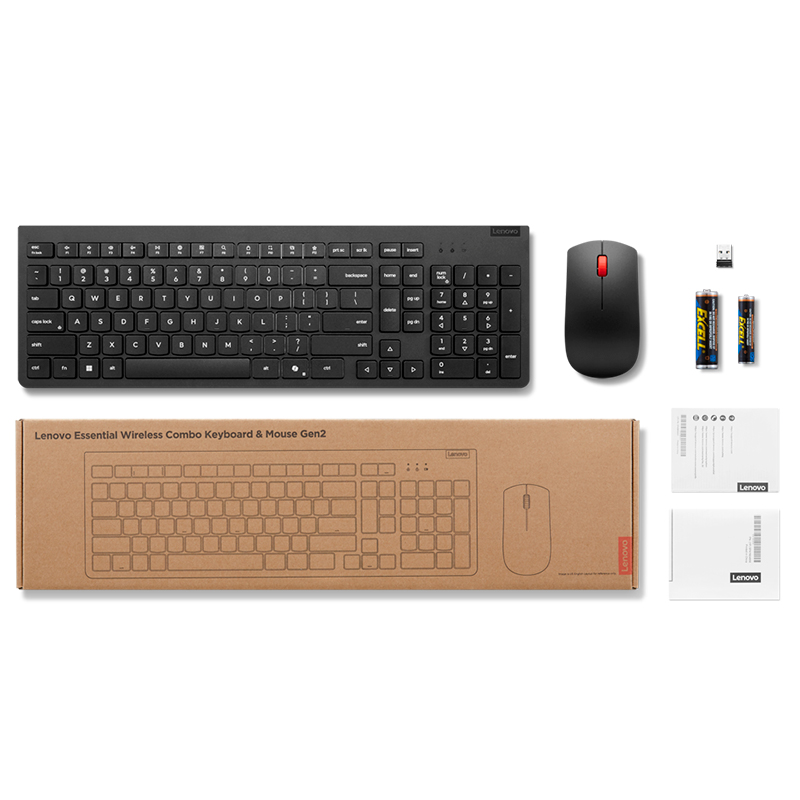 Teclado + Mouse Inalámbricos Lenovo Essential Combo Gen2, Negro, Español (LA)