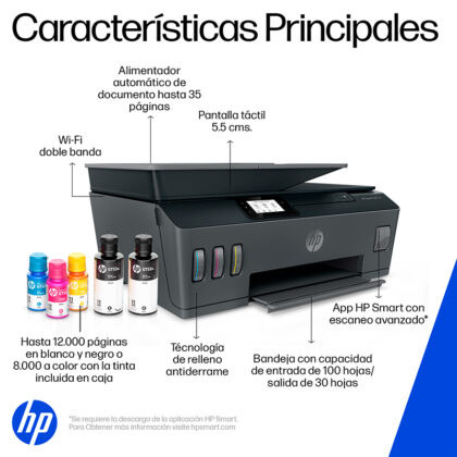 Impresora Multifuncional HP Smart Tank 530, Inyección de Tinta, WiFi, Escáner, Copiadora