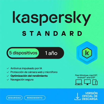 Antivirus Kaspersky Standard, 1 Año 5 PCs, Virtual