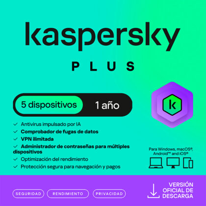 Antivirus Kaspersky Plus 5 PCs 1 Año Licencia Digital
