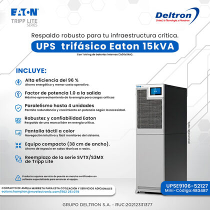 UPS Trifásico Eaton 15kVA 1x36x9Ah Alta Eficiencia 96%