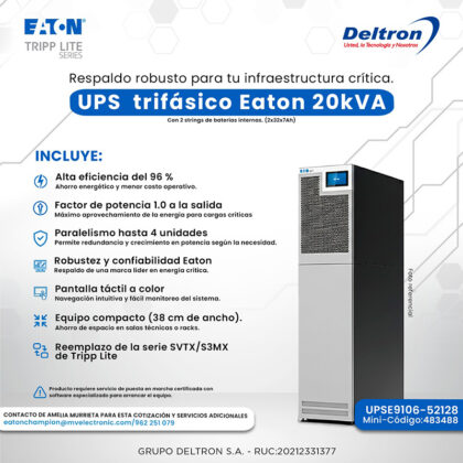 UPS Trifásico Eaton 20kVA con Baterías Internas 2x32x7Ah