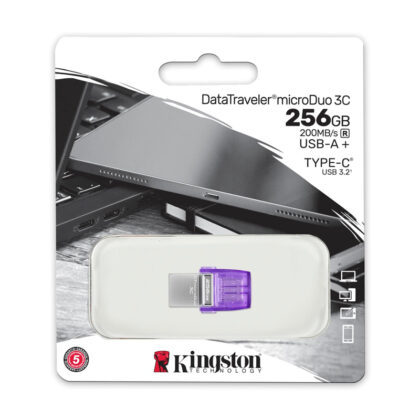 USB Flash Drive Kingston 256GB DataTraveler microDuo 3C 200MB/s Dual USB-A y USB-C