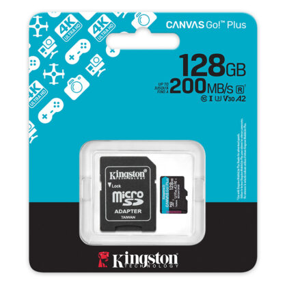 Memoria microSD Kingston Canvas Go! Plus 128GB Clase 10 U3 V30 A2 + Adaptador