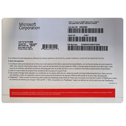 Sistema Operativo Microsoft Windows 11 Home 64Bits Español OEM DVD