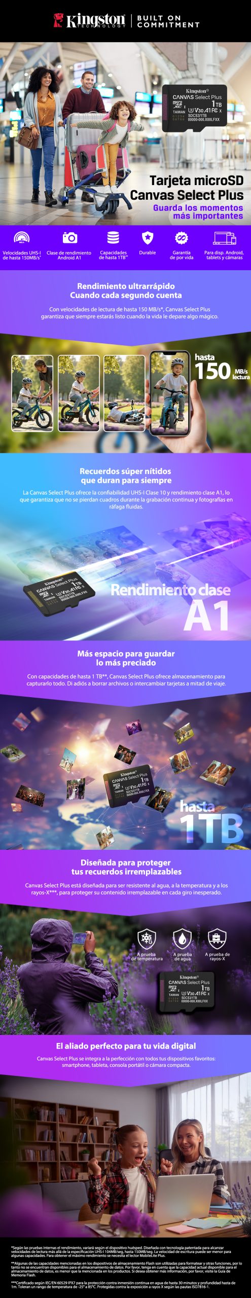 Tarjeta de Memoria Kingston 256GB MicroSD Canvas Select Plus, UHS-I Clase 10, A1, 150MB/s - Imagen 2