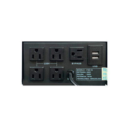 Estabilizador Elise-Fase FXE-10 1.0kVA, 4 Tomas 220VAC + By-pass, Sólido