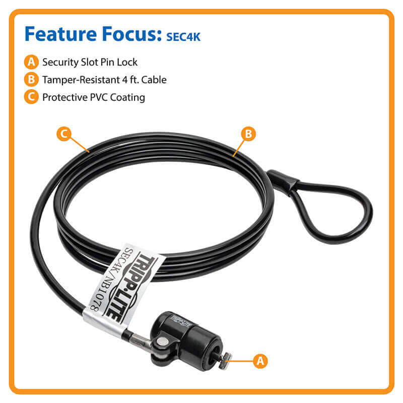 Cable de Seguridad para Laptop Tripp-Lite SEC4K - Antirrobo 1.22m con Llave, Negro - Imagen 4